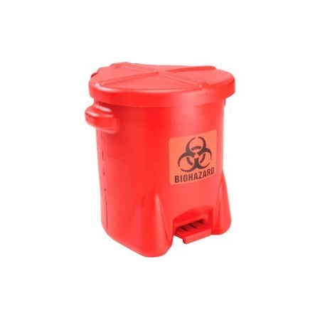 Justrite Eagle 14 Gallon Safety Poly Biohazardous Waste Can, Red - 947BIO 947BIO